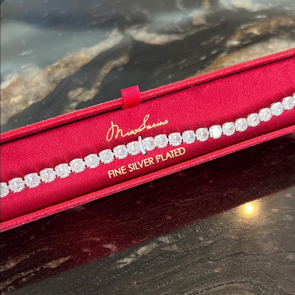 Mia Sarine Silver Plated Tennis Bracelet Clear CZ Crystal Classic Elegant
